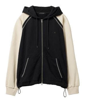 더블 라인 컬러 믹스 후드 집업 [블랙]