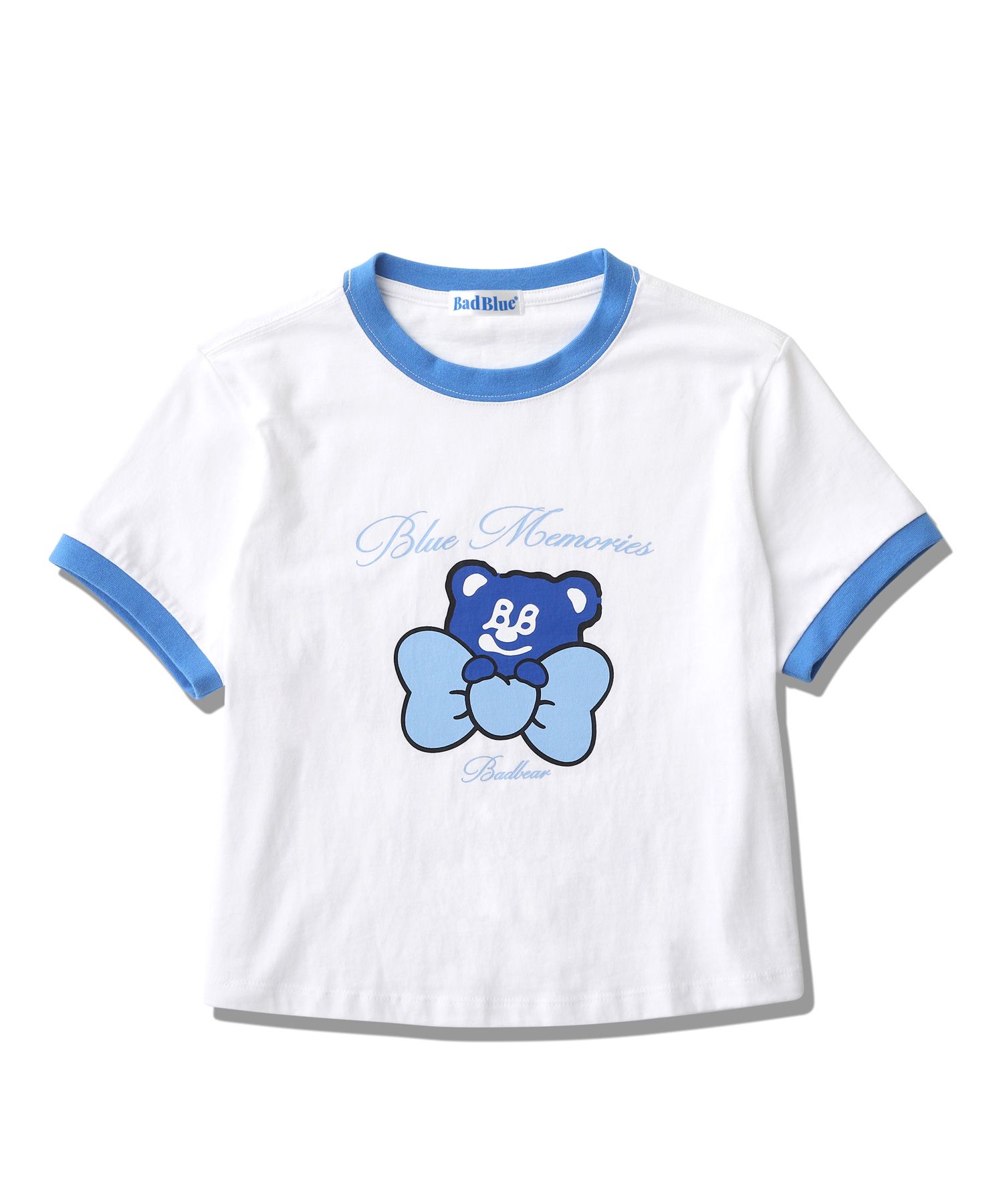MUSINSA | BADBLUE Ribbon BadBear Ringer Crop Tee White
