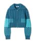 (우먼) 크롭 패치워크 니트 집업_블루그린