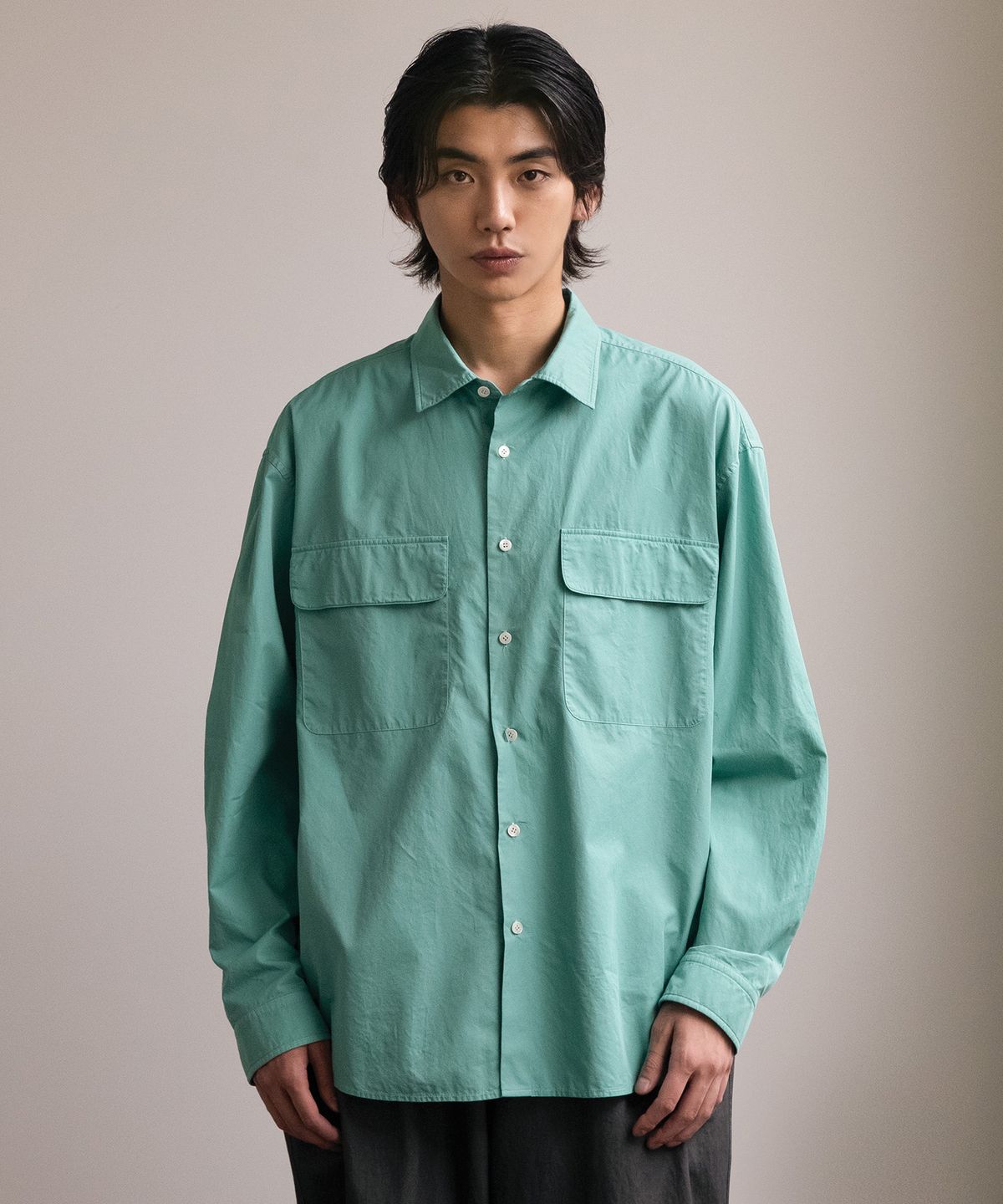 어나더 오피스(ANOTHER OFFICE) Volume Garment Shirt (Jade-Green)