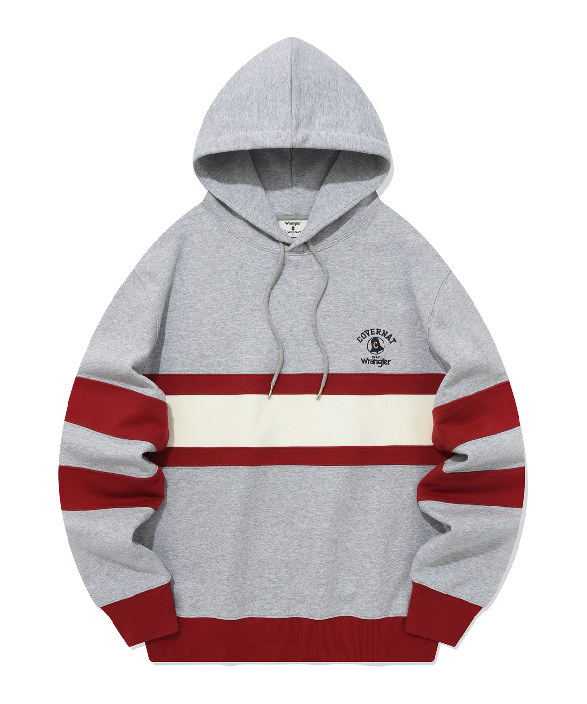 커버낫(COVERNAT) [COVERNAT X WRANGLER] 콜라보 아트웍 절개 배색 후디 레드