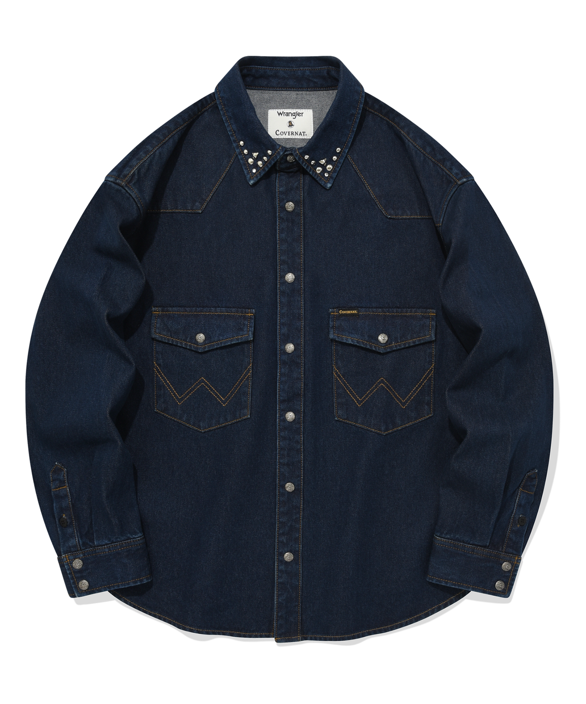 커버낫(COVERNAT) [COVERNAT X WRANGLER] 카라 스터드 데님 셔츠 인디고 로우
