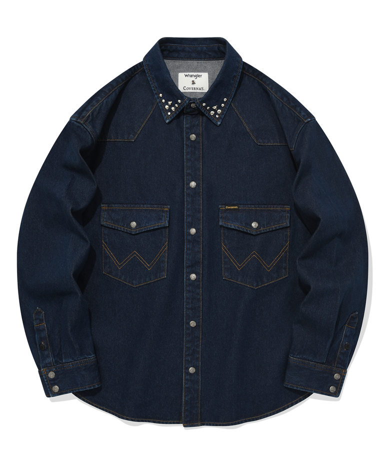 [COVERNAT X WRANGLER] 카라 스터드 데님 셔츠 인디고 로우
