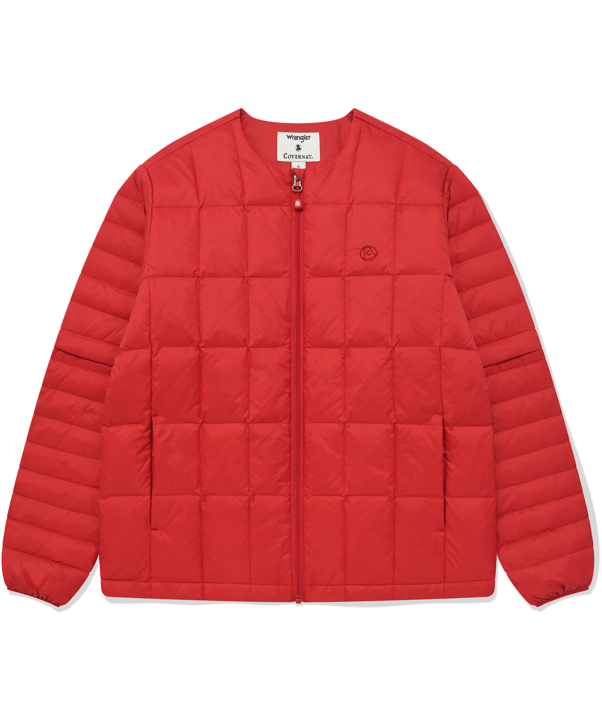 커버낫(COVERNAT) [COVERNAT X WRANGLER] 소매 절개 콜라보 아트웍 경량 패커블 덕 다운 레드