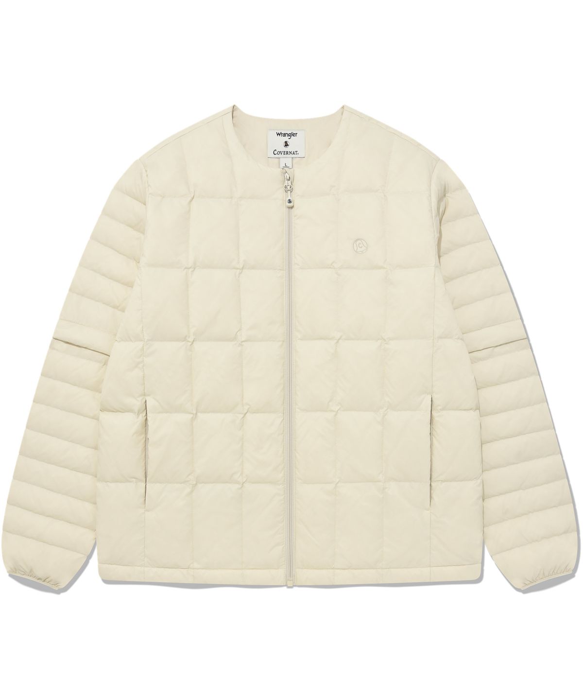 커버낫(COVERNAT) [COVERNAT X WRANGLER] 소매 절개 콜라보 아트웍 경량 패커블 덕 다운 아이보리