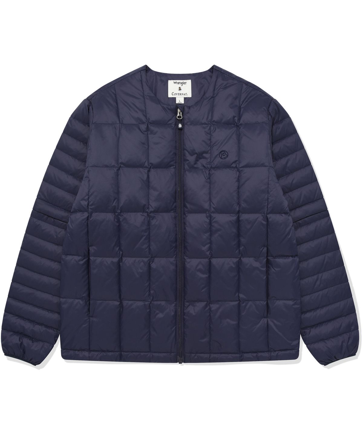 커버낫(COVERNAT) [COVERNAT X WRANGLER] 소매 절개 콜라보 아트웍 경량 패커블 덕 다운 네이비