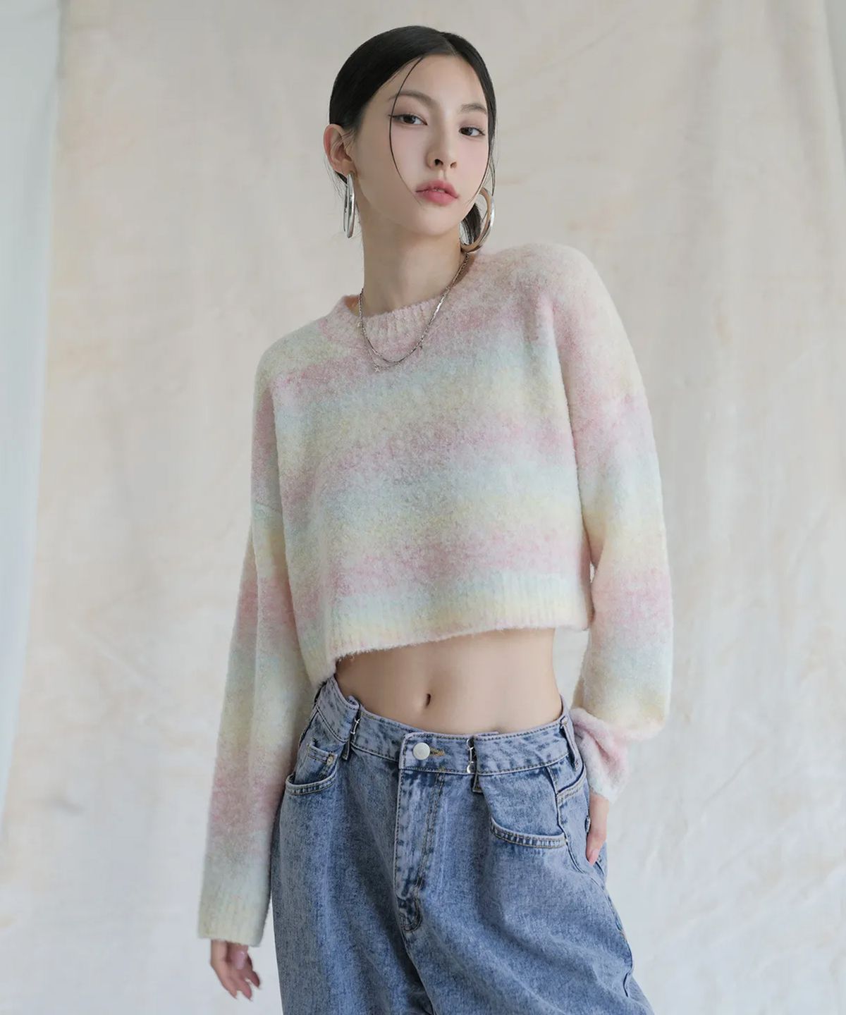 어반드레스(AVANDRESS) Wool Gradation Crop Knit COTTON CANDY
