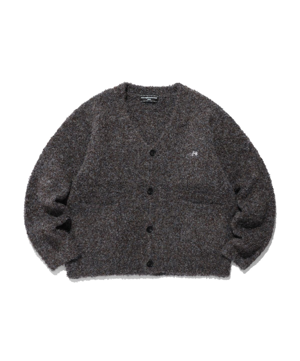 나이스고스트클럽(NICEGHOSTCLUB) BOUCLE 3STARS LOGO CARDIGAN_CHARCOAL(NG2DFUK684A)