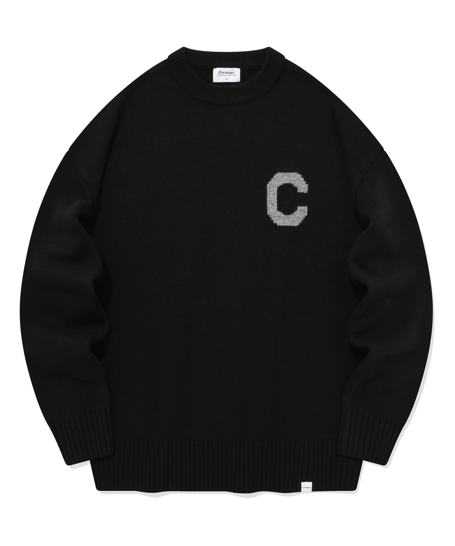 [COVERNAT]★LAMBSWOOL C LOGO CREWNECK KNIT MUSINSA | COVERNAT Middle C logo crewneck knit black