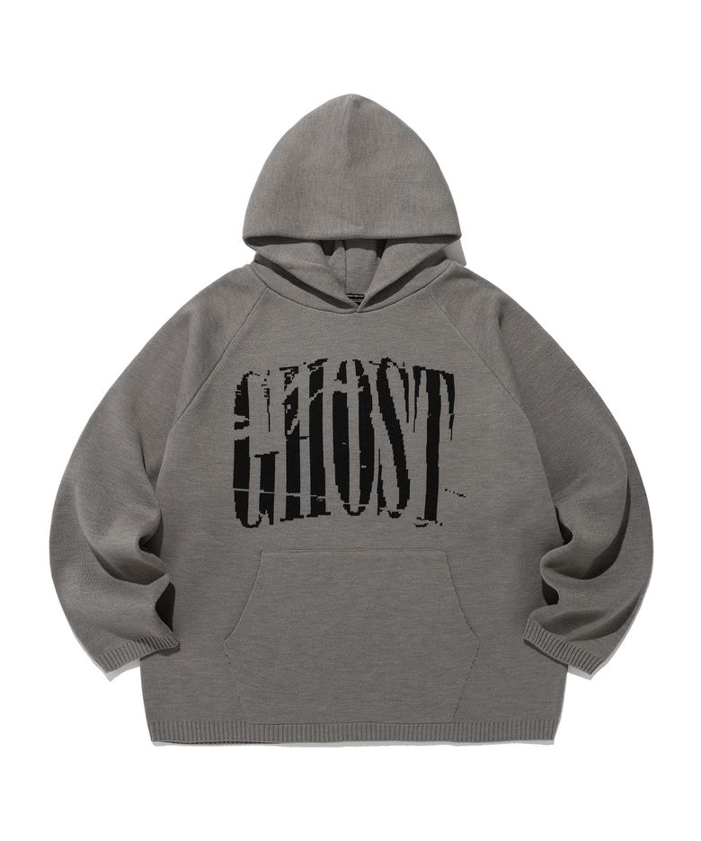 BIG GHOST LOGO KNIT HOODIE_GREY(NG2DFUK611A)