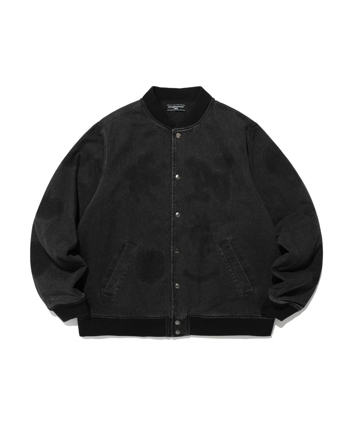 나이스고스트클럽(NICEGHOSTCLUB) WASHED EMBLEM DENIM VARSITY JACKET_BLACK(NG2DFUD110A)