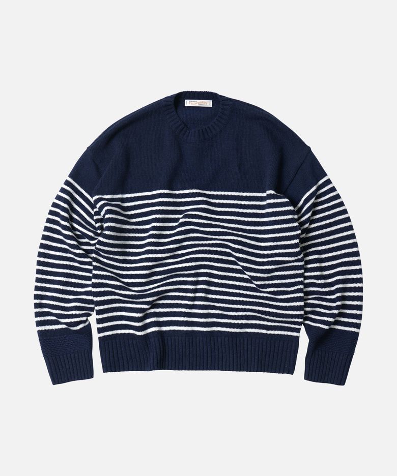WOOL STRIPE RELAX KNIT _ NAVY