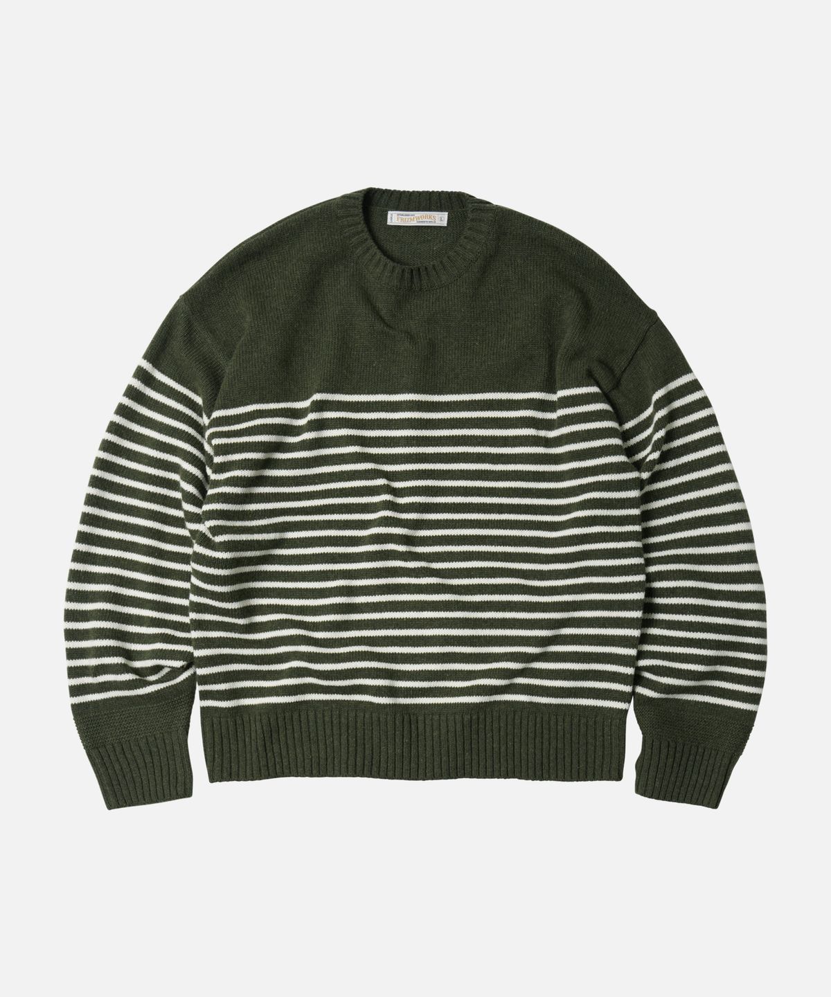 프리즘웍스(FRIZMWORKS) WOOL STRIPE RELAX KNIT _ OLIVE