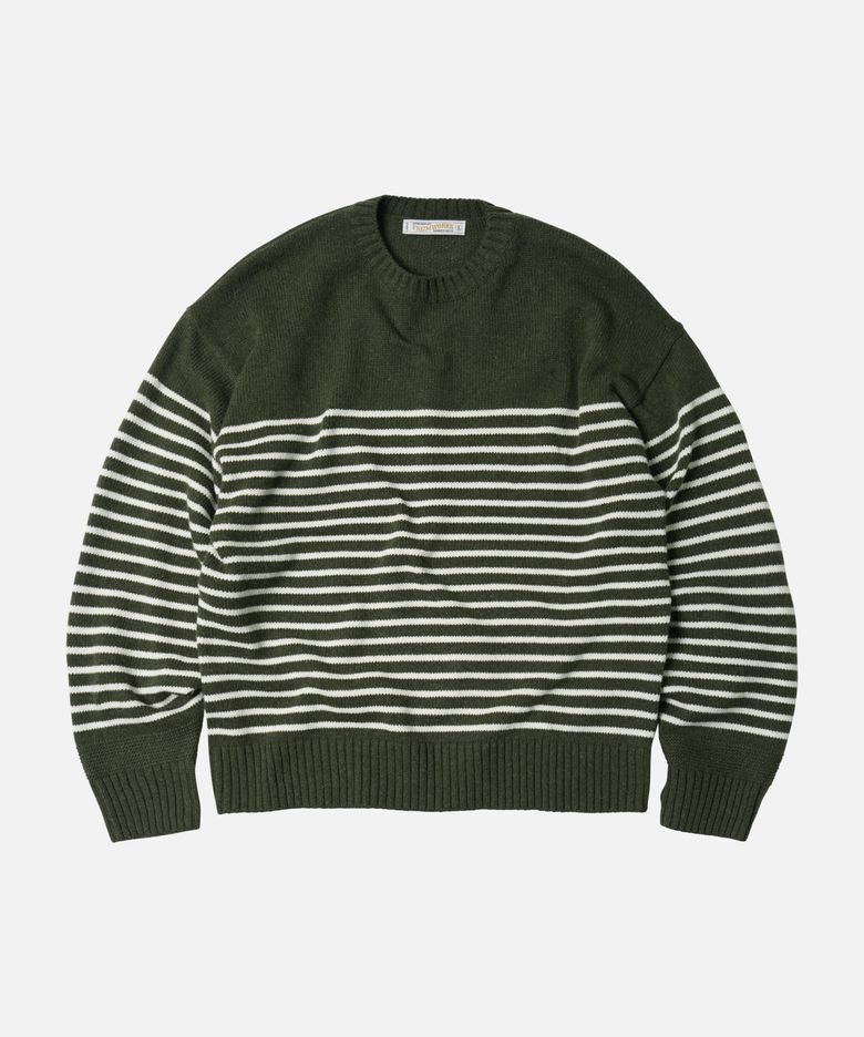 WOOL STRIPE RELAX KNIT _ OLIVE