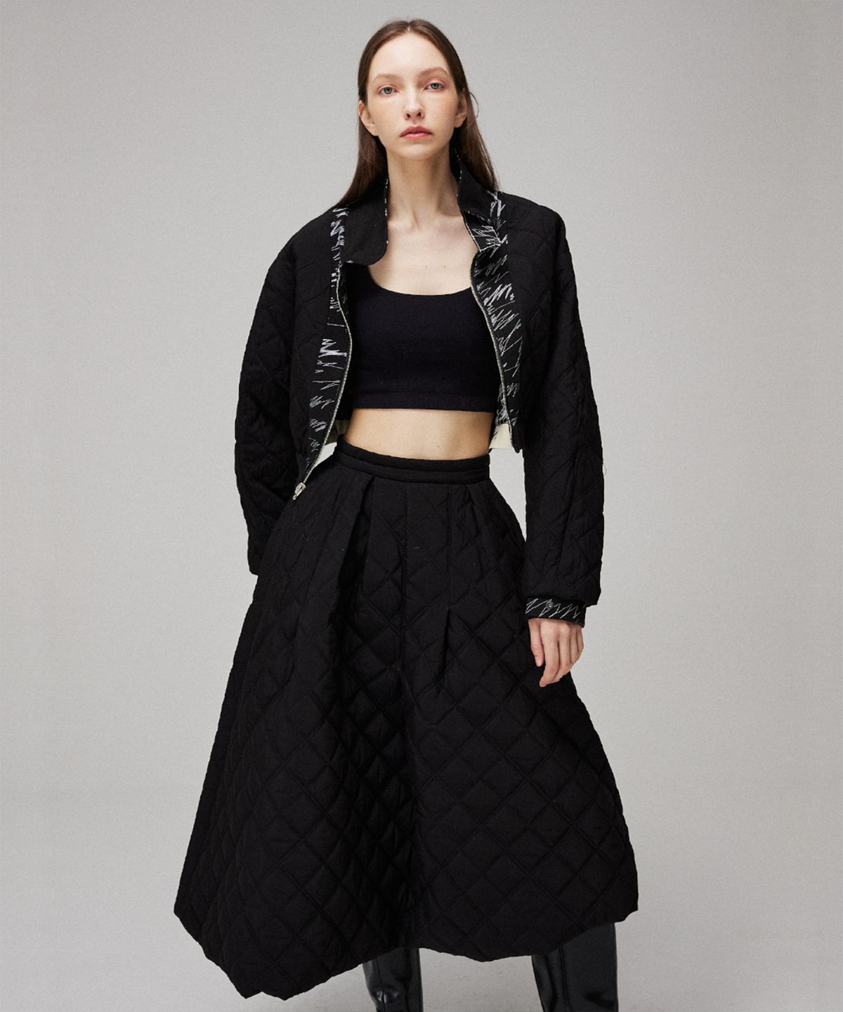 므아므(MMAM) Unbalance quilting balloon skirt
