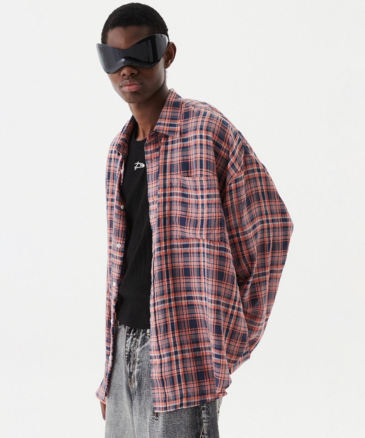 디앤에스알(DNSR) 오버사이즈 체크 셔츠 레드
