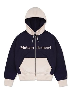 우먼즈 엠보로고 배색 크롭 후드집업 네이비크림(FCD3ZP707W)