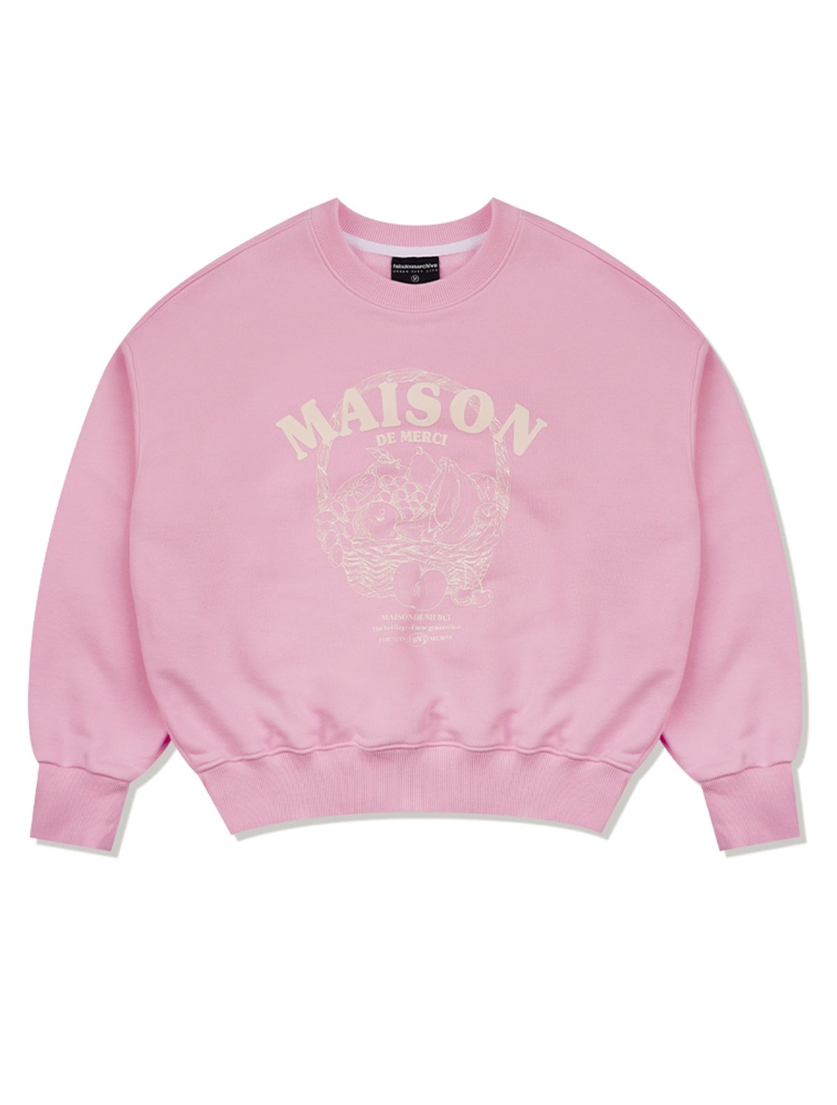라 메종 스튜디오(LA MAISON STUDIO) 우먼즈 크롭 후르츠 기프트 헤비테리 맨투맨 핑크(FCD3TS704W)