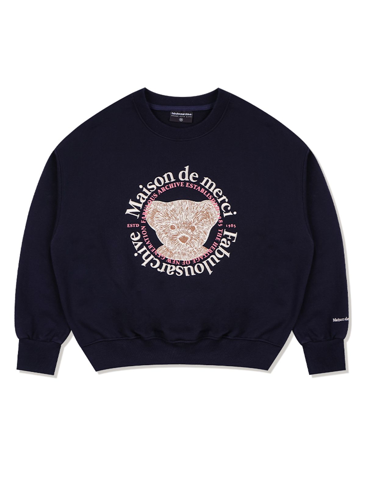라 메종 스튜디오(LA MAISON STUDIO) 우먼즈 크롭 서클로고 엠보 베어프렌즈 헤비테리 맨투맨 네이비크림(FCD3TS702W)