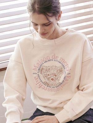 우먼즈 크롭 서클로고 엠보 베어프렌즈 헤비테리 맨투맨 크림핑크(FCD3TS702W)