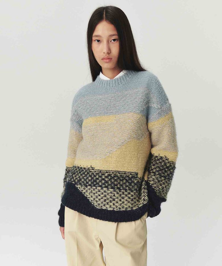 Intarsia Jacquard Round Knit - Mix Navy
