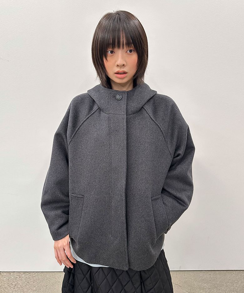 Hooded Half Coat [Charcoal]