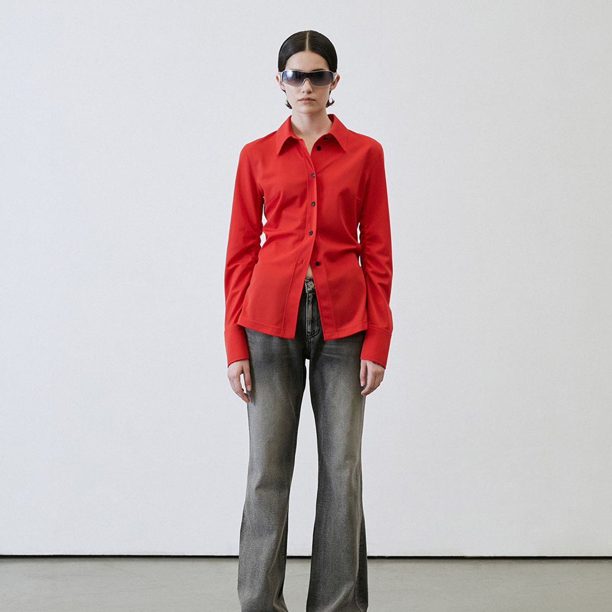 엘씨디씨티엠(LCDC™) SHIRRED-DETAIL SLIM-FIT SHIRT