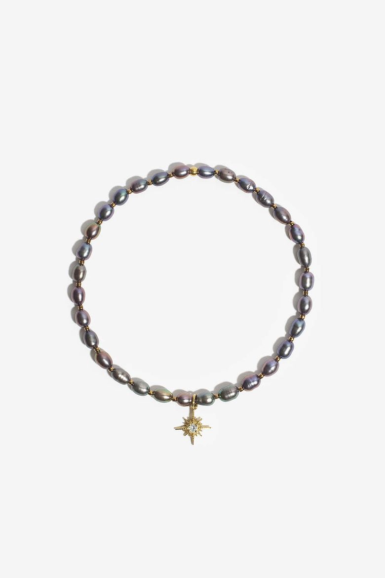 골드톤 별장식 블루그레이 담수진주 팔찌 발찌 Star Pendant Bluegray pearl Bracelet, Anklet