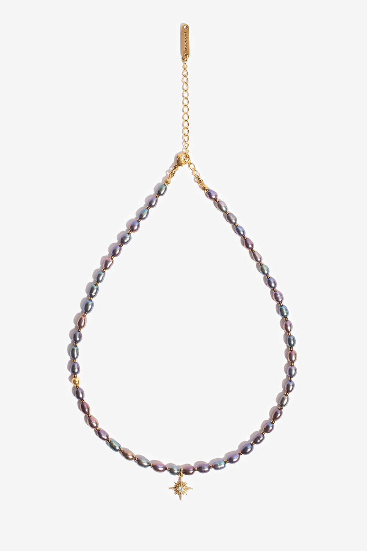 모드곤(MODGONE) 골드톤 별장식 블루그레이 담수진주목걸이StarPendant Bluegray pearl necklace