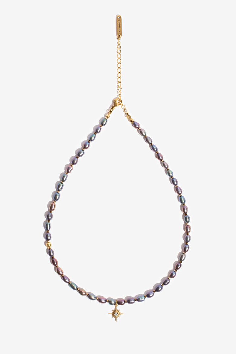 골드톤 별장식 블루그레이 담수진주목걸이StarPendant Bluegray pearl necklace