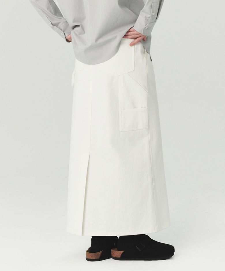 Garment Dyeing Cotton Carpenter Skirt - Warm White