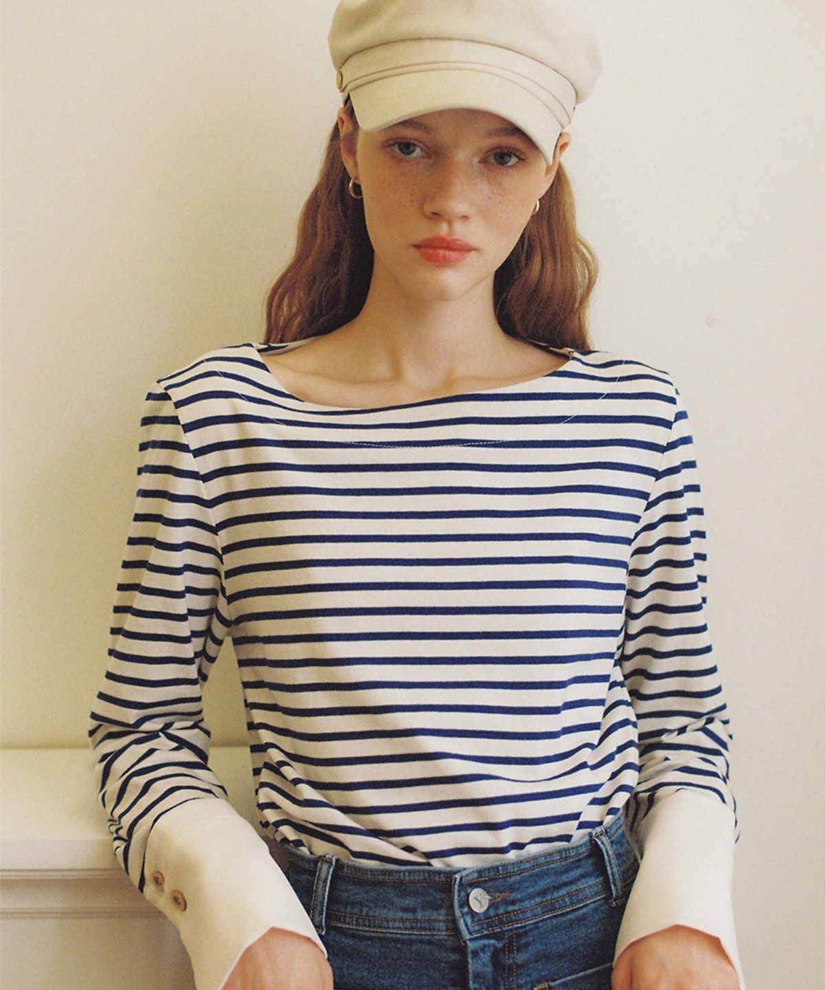 살롱 드 욘(SALON DE YOHN) Stripe Cuffs T_ Cobalt Blue