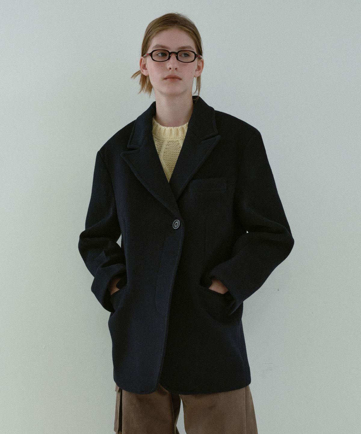 마조네(MA JOURNÉE) CASHMERE DOUBLE HALF COAT_NAVY