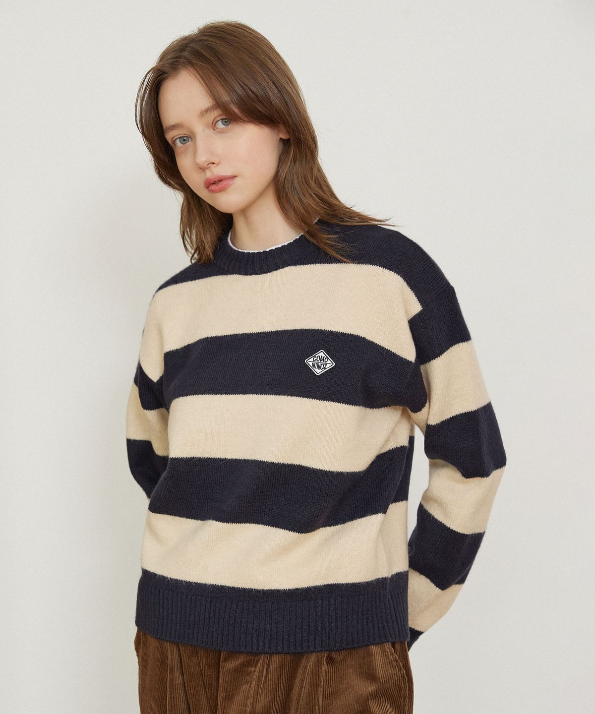 꼬모니노즈(COMONINOZ) STRIPE CREW NECK KNIT [4 COLOR]