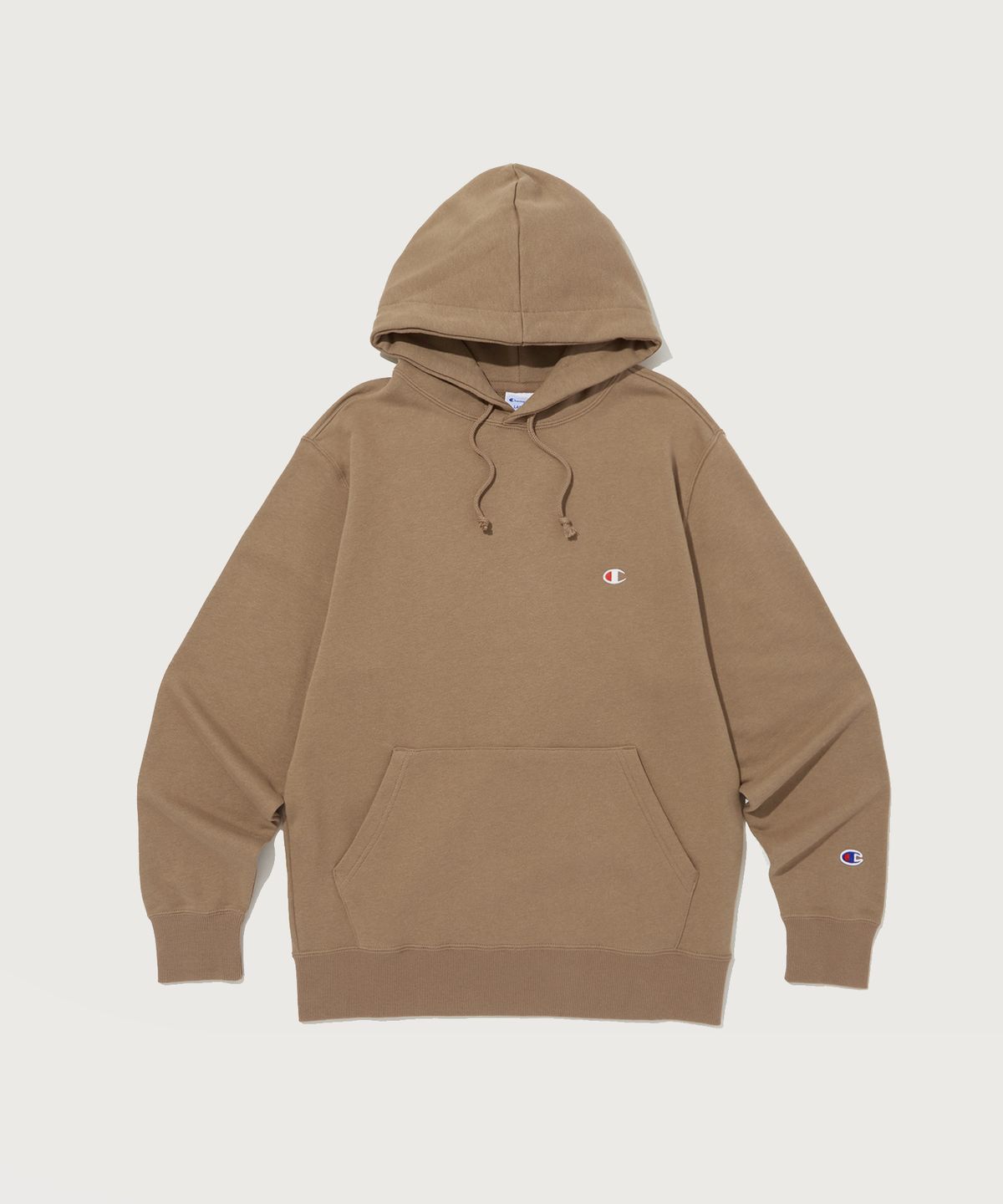 챔피온(CHAMPION) 베이직 C로고 후드 티셔츠 Camel
