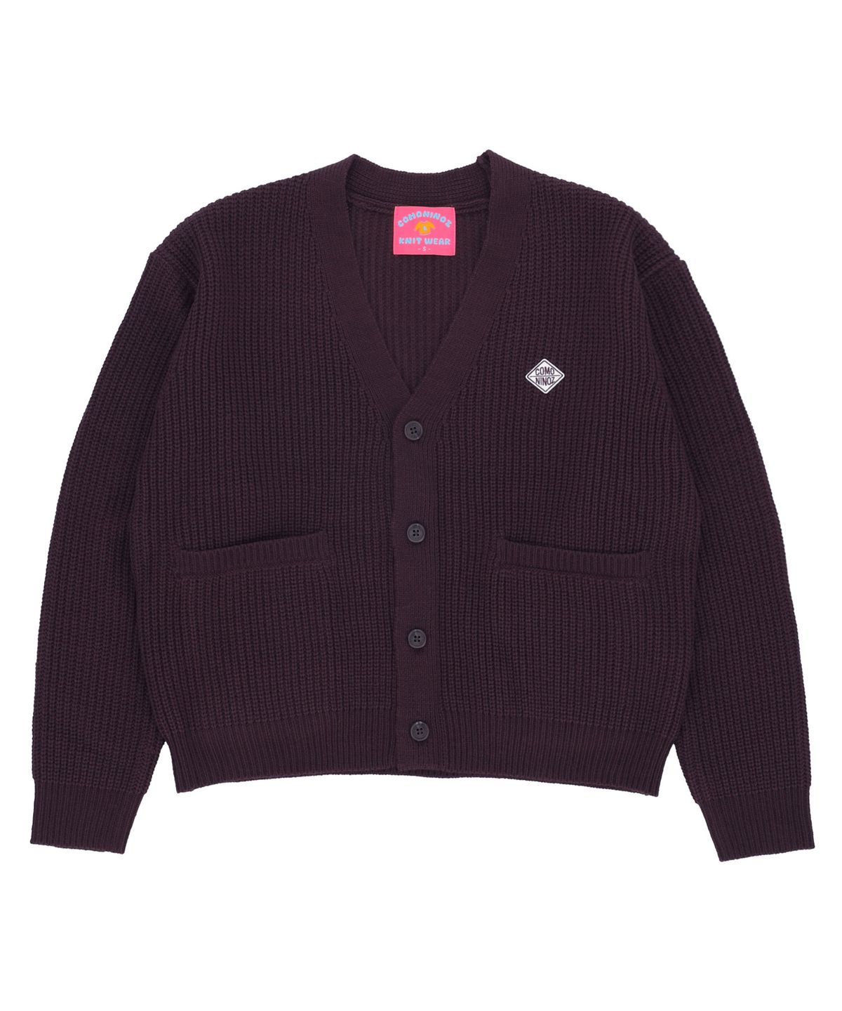 꼬모니노즈(COMONINOZ) LOGO BASIC CARDIGAN [BURGUNDY]