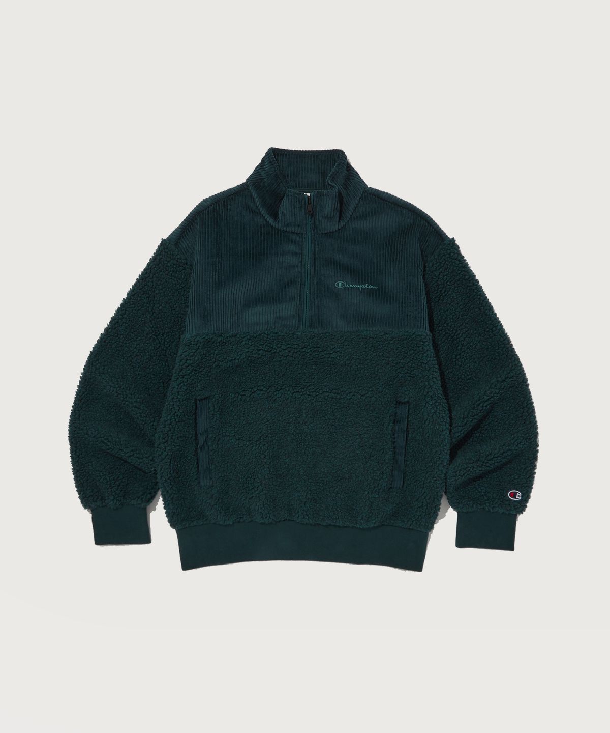 챔피온(CHAMPION) 코듀로이 폴라플리스 하프 집업 후리스 Turquoise Blue