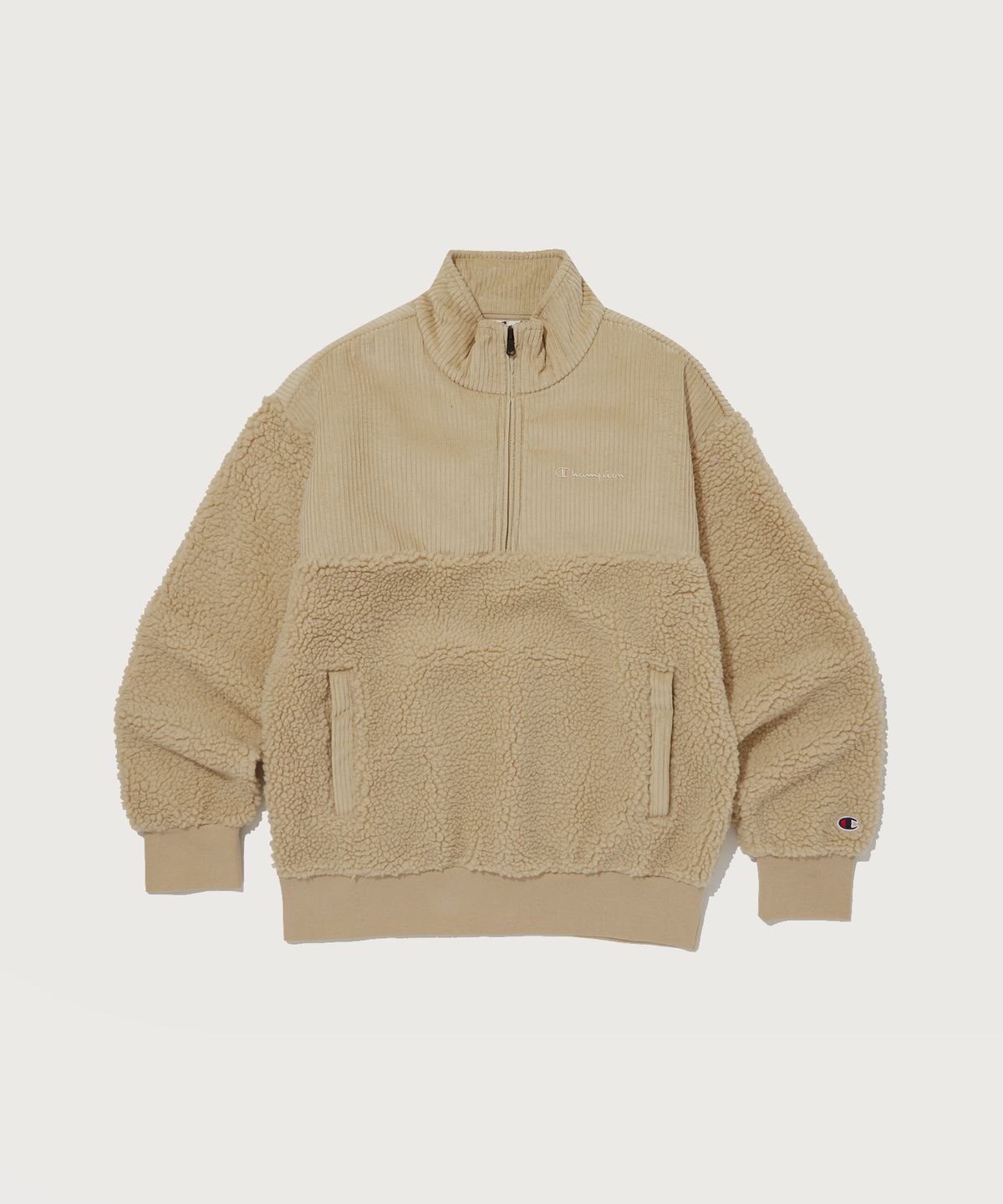 챔피온(CHAMPION) 코듀로이 폴라플리스 하프 집업 후리스 Normal Beige