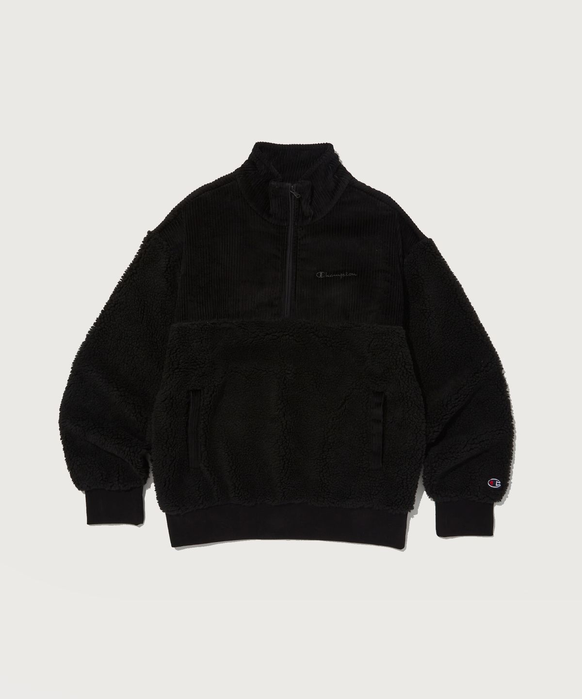 챔피온(CHAMPION) 코듀로이 폴라플리스 하프 집업 후리스 Black