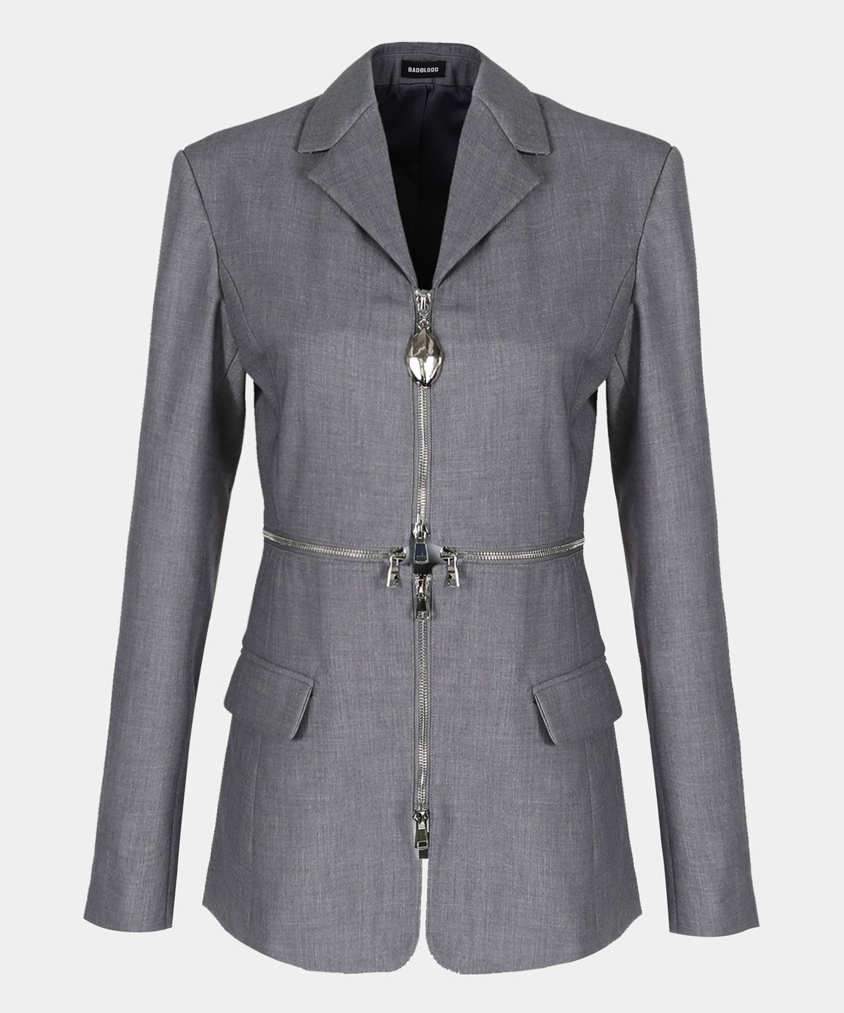 MUSINSA BADBLOOD Ellipse Zip-up Detachable Blazer Slim Fit Gray