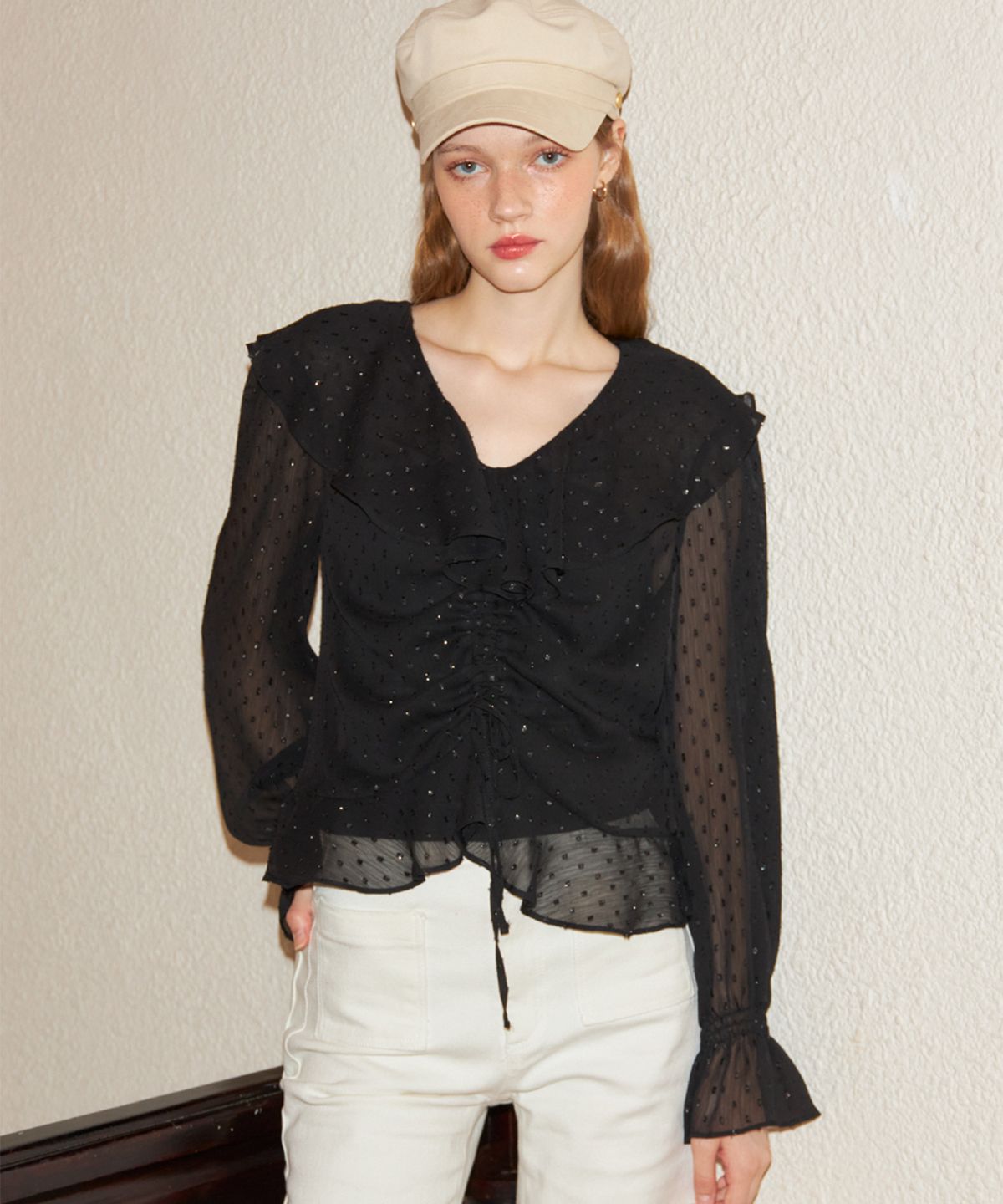 살롱 드 욘(SALON DE YOHN) String Ruffle Blouse_ 2 Colors