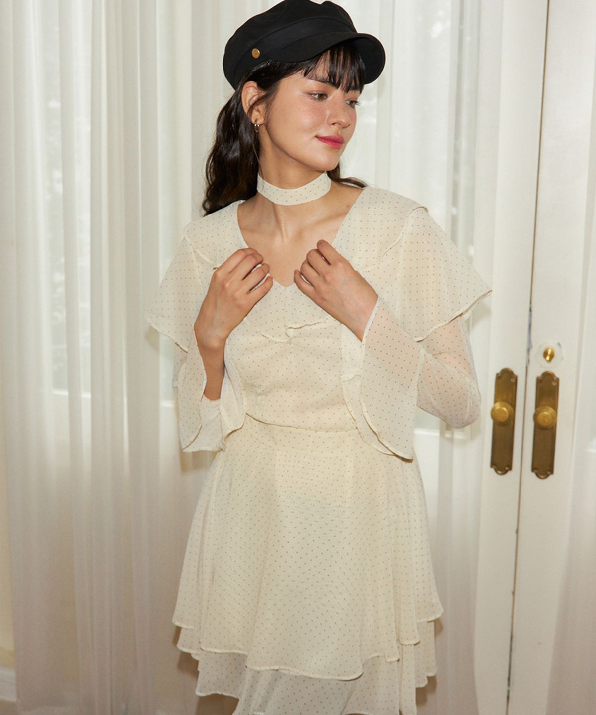 살롱 드 욘(SALON DE YOHN) Choker Chiffon Mini Dress_ Ivory