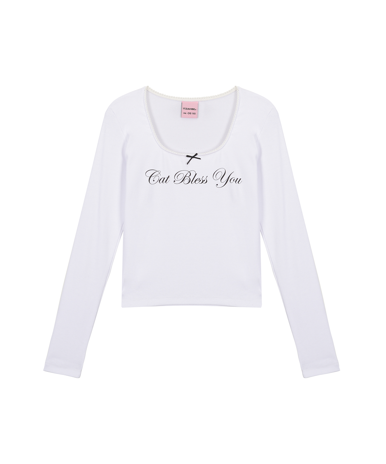 ITZAVIBE☆CAT BLESS RIBBON LONG SLEEVE IBC23WT02BK] CAT BLESS RIBBON LONG SLEEVE - BLACK - ITZAVIBE