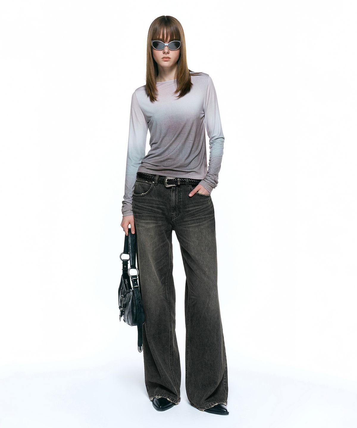 인사일런스 우먼(INSILENCE WOMEN) 로우 웨이스트 와이드 진 2 DARK GREY
