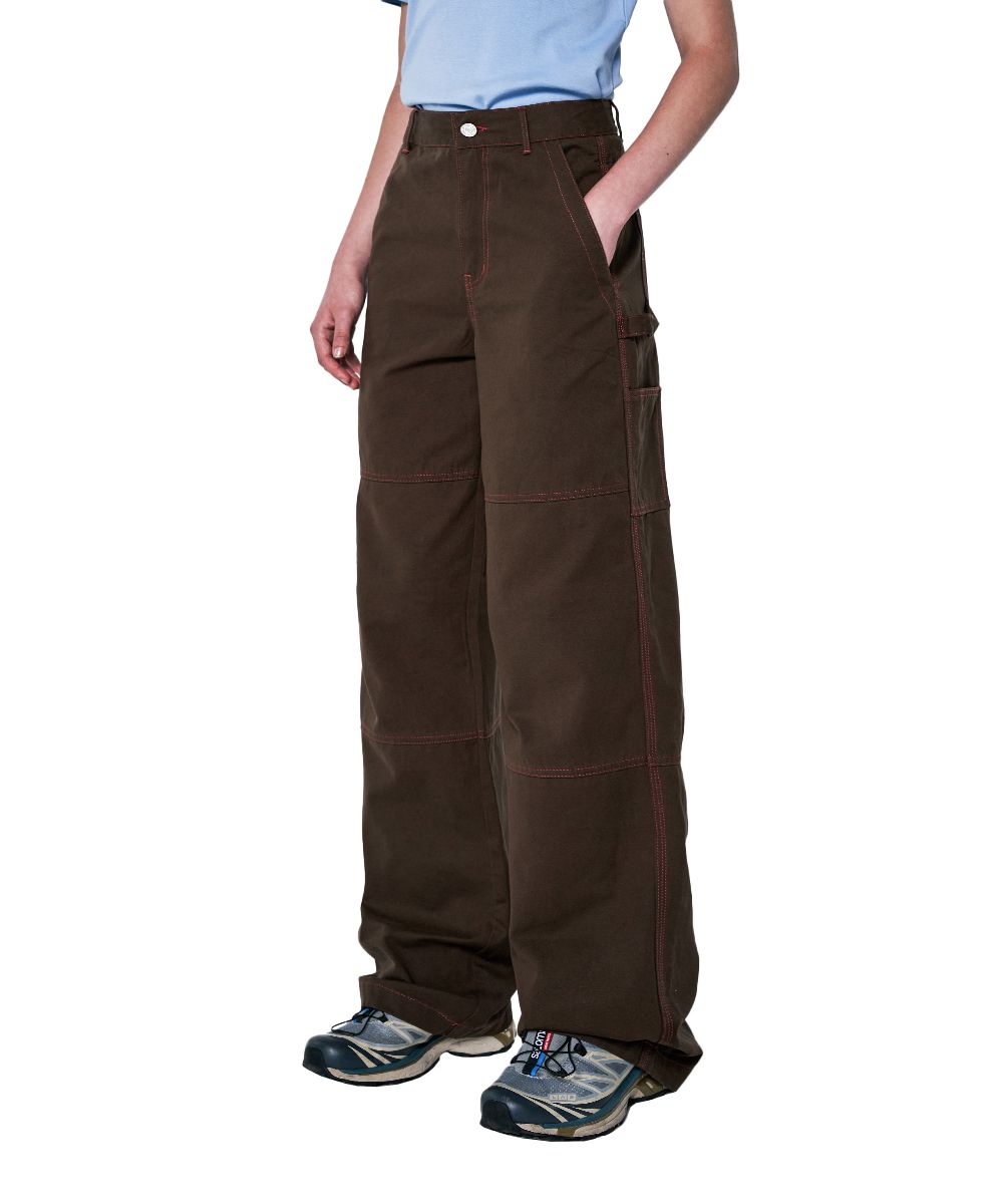 ★Odd Studio★ Pigment Cover Stitch Pants BROWN MUSINSA | ODDSTUDIO Stitch detail semi-wide cotton pants - BROWN