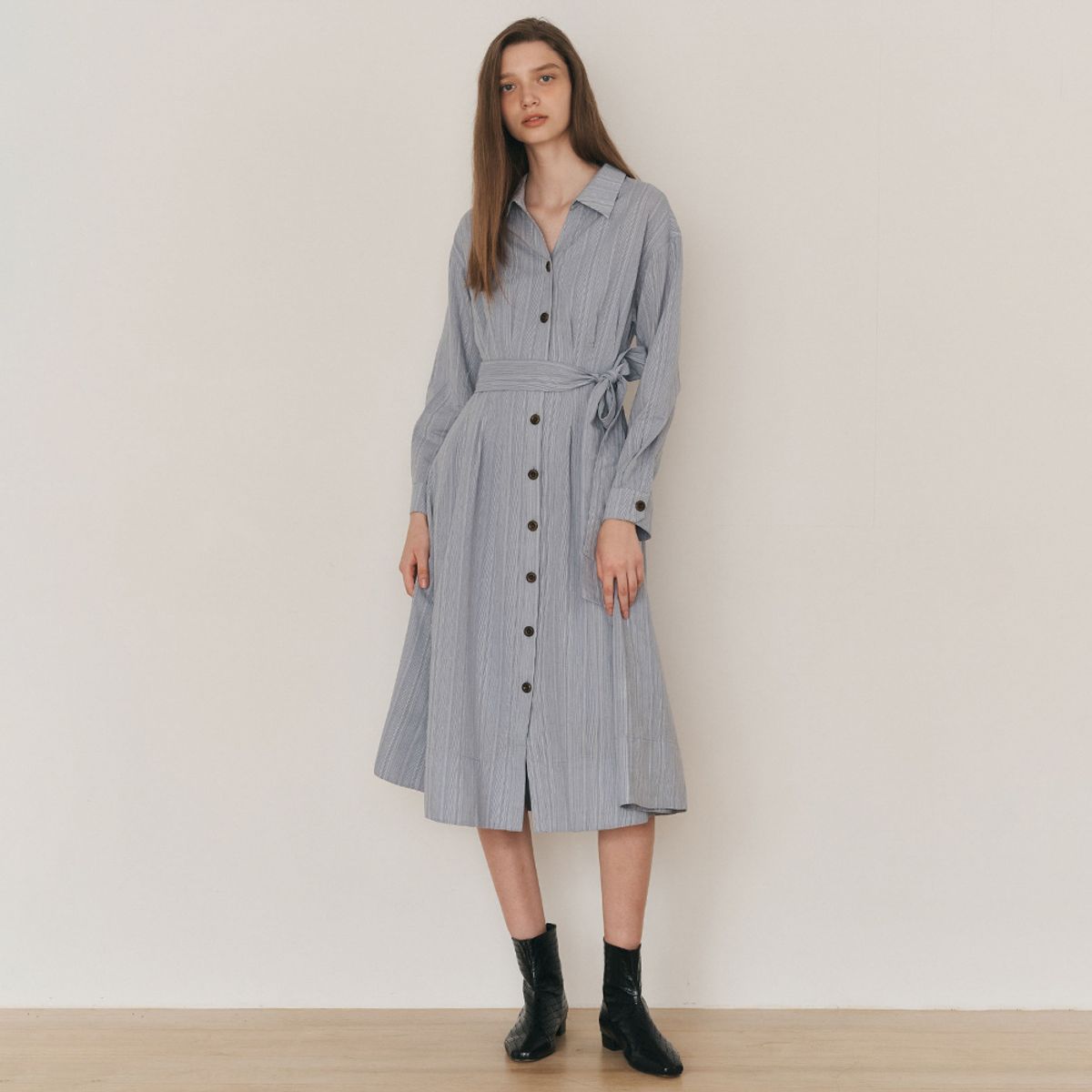 웬스데이딜라잇(WEDNESDAY DELIGHT) WD_Cotton belted shirt dress_BLUE