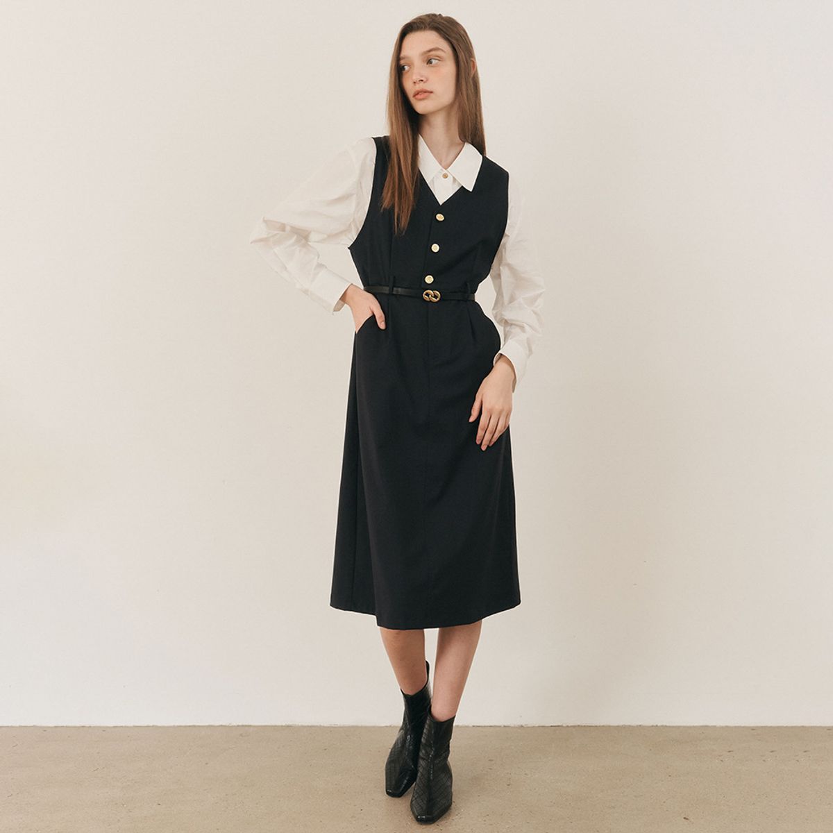 웬스데이딜라잇(WEDNESDAY DELIGHT) WD_Vest button dress_NAVY