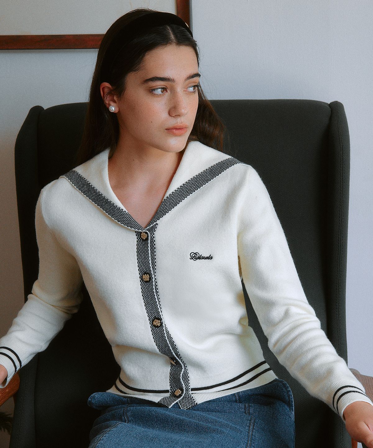 로라로라(ROLAROLA) SAILOR COLLAR CARDIGAN IVORY