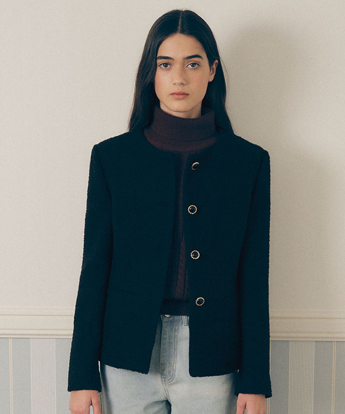로라로라(ROLAROLA) NON COLLAR BUTTON JACKET BLACK