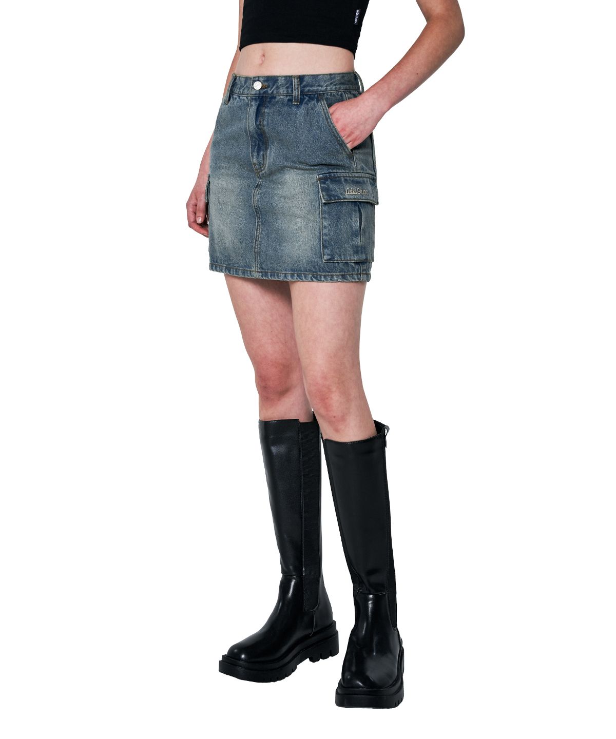 ODD STUDIO◆Sand Washing Cargo Denim Mini Skirt Sand Washing Cargo Denim Mini Skirt - ODDSTUDIO | 60